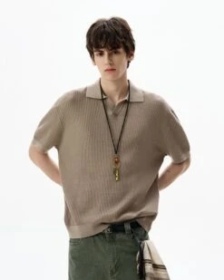 Oversized Textured Short Sleeve Knit Polo Shirt -Modern Wear Shop 45e8fd2efa62b517566819f8bb601e53