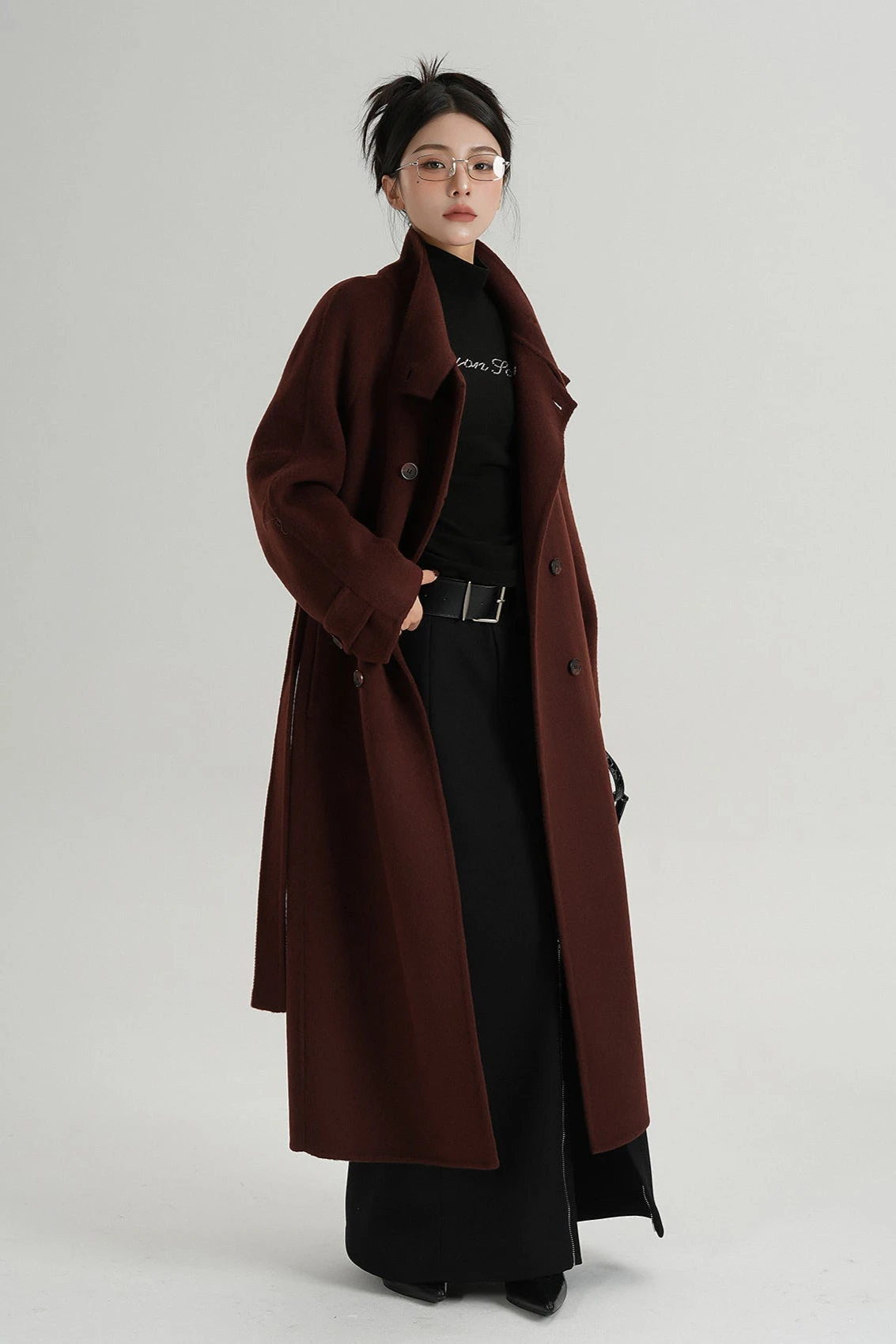 Oversized Double-Breasted Panelled Long Coat 4 Oversized Double-Breasted Panelled Long Coat - Image 4