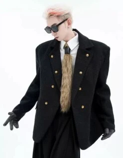 Boxy Double-Breasted Glossy Peacoat With Gold Buttons -Modern Wear Shop 4606398962709b269d8796806bdf1e6f