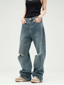 Knee Ripped Straight Fit Jeans -Modern Wear Shop 46454f509ccb1ca2dece0581729758ef