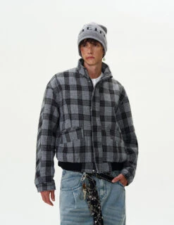 Plaid Bomber Jacket With Stand Collar 17 Plaid Bomber Jacket With Stand Collar -Modern Wear Shop 46816668f8494d85429a262a7d1bdad0