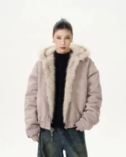 Oversized Faux Fur Lined Zip Jacket With Elastic Hem -Modern Wear Shop 47116a7e130c14a95062b4df656d52ab