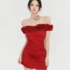 Off-Shoulder Ruffle Trim Bodycon Mini Dress