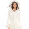 Faux Fur Trim Hooded Zip-Up Knit Jacket