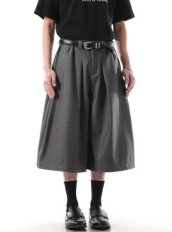 Wide Leg Pleated Tailored Long Bermuda Shorts