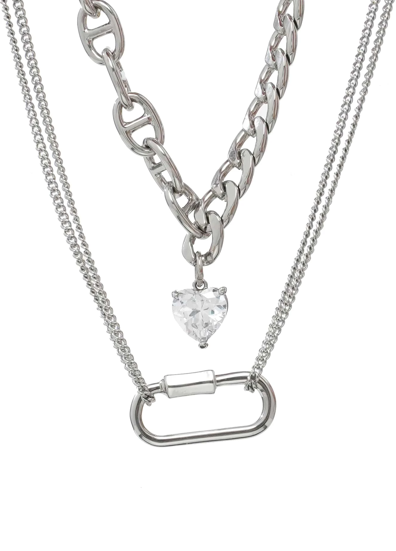 Multi Layer Chain Necklace With Heart Stud And Hollow Pendant 7 Multi Layer Chain Necklace With Heart Stud And Hollow Pendant - Image 7