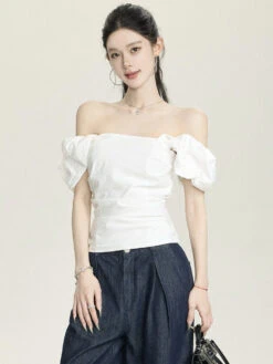 Ruched Side Off Shoulder Puff-Sleeve Top -Modern Wear Shop 47a65b992805776a1d759f4aee826aa8