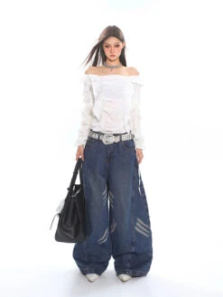 Ruffled Off-Shoulder Crinkle Texture Long Sleeve Top -Modern Wear Shop 47d38b9f35f353251a140e1a325f5c82