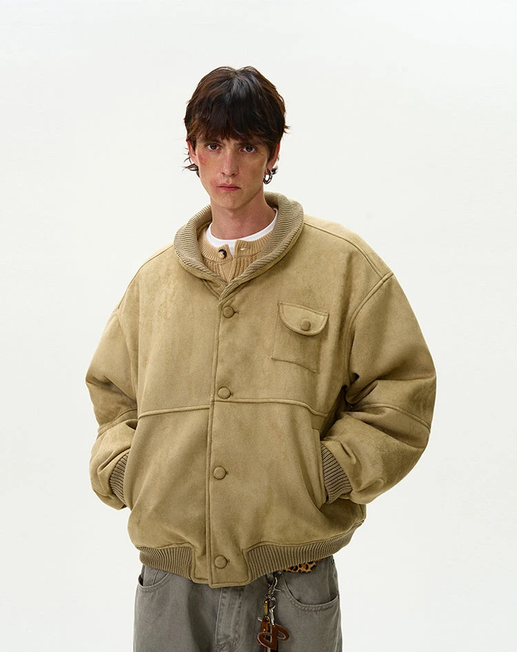 Oversized Suede Bomber Jacket With Button Pocket 4 Oversized Suede Bomber Jacket With Button Pocket - Image 4