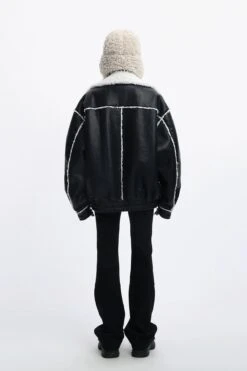 Oversized Faux Leather Jacket With Sherpa Lining And Trim -Modern Wear Shop 486aadbda883dd207c6a438d6549ff86