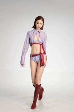 Striped Tie-Front Bikini Set With Long Sleeve Cover-Up -Modern Wear Shop 486b94553798a35bbfcf4cd5e58e7f6a