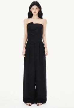 Draped Asymmetric Strapless Top And Wide Leg Pleated Pants Two-Piece Set -Modern Wear Shop 48c2572b19dedade783a8af12ccd5062