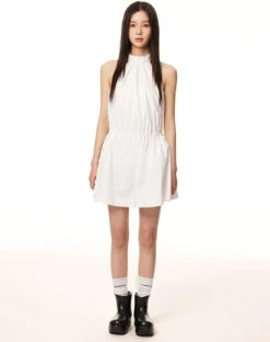 Sleeveless Halter Ruched Neck Gathered Waist Tent Dress -Modern Wear Shop 494effcebc96d0301f7a448cc600d277