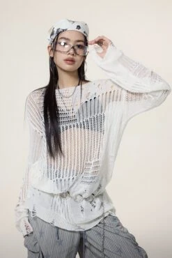 Sheer Knit Pullover With Distressed Detail -Modern Wear Shop 495445e102ed1f54df29ef9abefa94b5