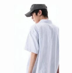 Oversized Stripe Short Sleeve Button Shirt With Chest Pockets -Modern Wear Shop 498eb15bf2ab8e268c97c82e1b2f8f08