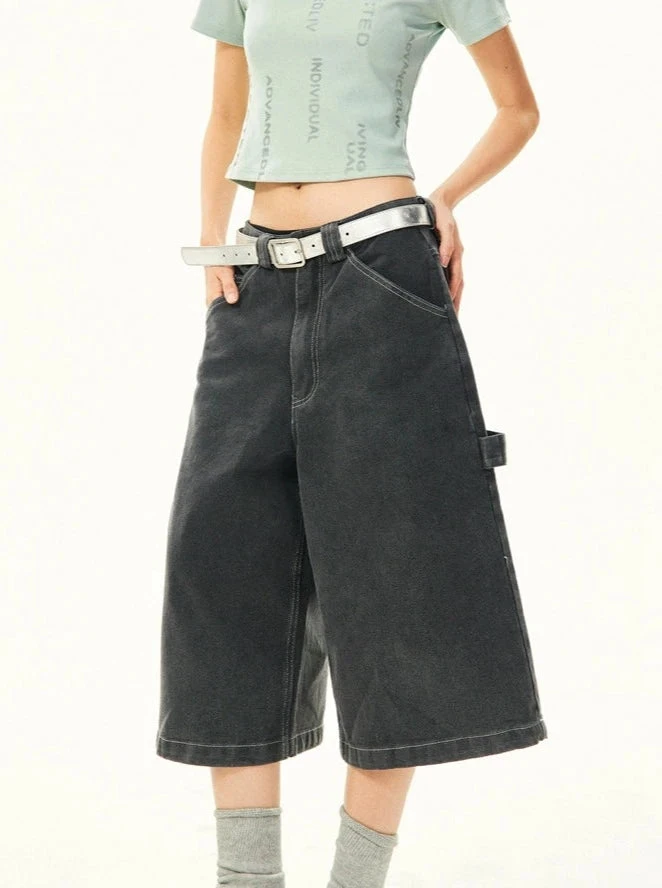 Wide Leg Bermuda Denim Shorts With Side Loop 5 Wide Leg Bermuda Denim Shorts With Side Loop - Image 5
