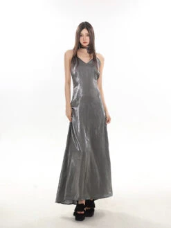 Metallic V-Neck Midi Slip Dress -Modern Wear Shop 49da1c2a12157704213eff6e67f8020c