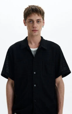 Textured Open-Knit Short Sleeve Button-Up Shirt With Patch Pockets -Modern Wear Shop 49db3a248b924746c894d2d110b4dcf7