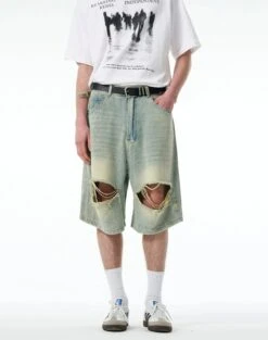 Distressed Denim Bermuda Shorts With Frayed Hems -Modern Wear Shop 4a0b0a7b30545ee2da61d5df9b00862b