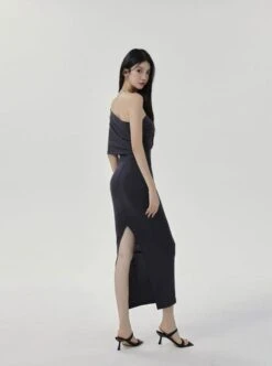 One-Shoulder Ruched Layered Midi Dress -Modern Wear Shop 4a27a91e7ccc341c1c346b5b99ed6733
