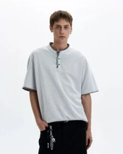 Contrast Stitch Trim Henley Neck Short Sleeve Top -Modern Wear Shop 4a3daebe86d5f3dd654a3a9ceef928ee