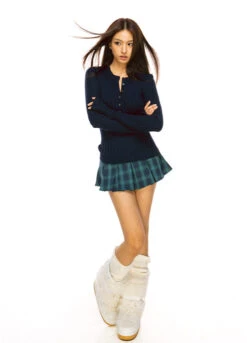 Ribbed Henley Long Sleeve Knit Top With Button Detail -Modern Wear Shop 4a6ed05eb26be1ac0be04cf5bff0851e