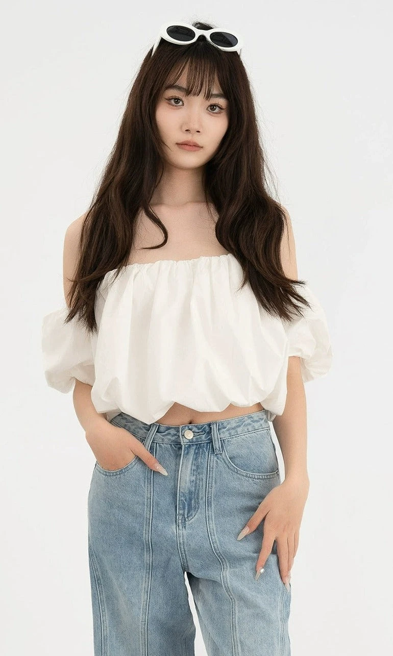 Ruffled Off-Shoulder Puff Sleeve Crop Top 1 Ruffled Off-Shoulder Puff Sleeve Crop Top