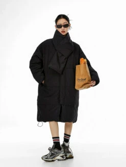 Oversized Stand Collar Puffer Coat With Scarf -Modern Wear Shop 4ae6f0c476602450cb8c86408d2f1eb0
