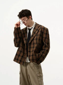 Plaid Single Breasted Boxy Suit Jacket -Modern Wear Shop 4b0dbf386f6fbb82747497e7ee9aae25