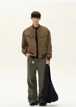 Ribbed Trim Bomber Jacket With Zip Pockets -Modern Wear Shop 4b6f29601e3cf90d51f6b65ae0075374