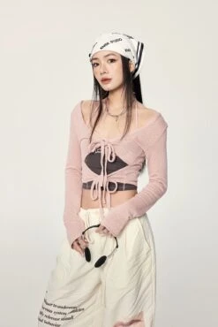 Long Sleeve Crop Top With Lace-Up Detail 34 Long Sleeve Crop Top With Lace-Up Detail -Modern Wear Shop 4b7e78a7128e71aade7d7869b63388dc