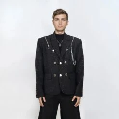 Embellished Double Breasted Blazer With Metallic Speckle Detail