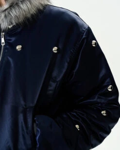 Faux Fur-Collar Bomber Jacket With Studs Detail 13 Faux Fur-Collar Bomber Jacket With Studs Detail -Modern Wear Shop 4bcbce2853c11291c70c7b53f660023a