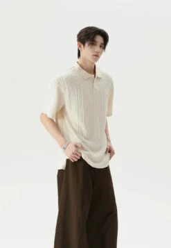 Textured Cable Knit Short Sleeve Polo Shirt -Modern Wear Shop 4bd39eabd9b1b650bc0ff9f83816c1a9