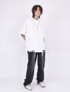 Distressed T-Shirt With Chain Accessory -Modern Wear Shop 4bff5b3458383381105296467059384f