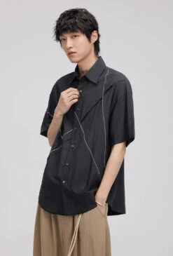 Asymmetrical Stitch Accent Short Sleeve Button Shirt -Modern Wear Shop 4c5c32a29aaa2f626b56d0dc86f5e924