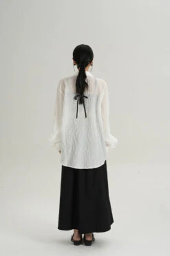 Sheer Wave Texture Long Sleeve Button Top -Modern Wear Shop 4c71ce2c2b938e39bf6fef8744264b34