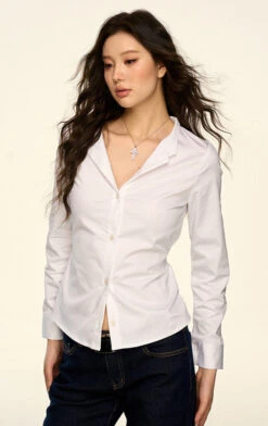 Button-Up Long Sleeve Shirt With Tapered Waist -Modern Wear Shop 4c9d283c3b0ef9efb26cf006535bacdd