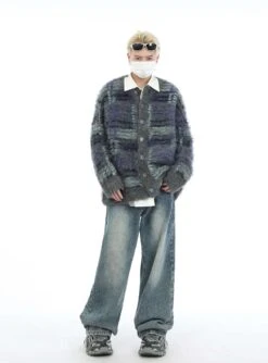 Fuzzy Mohair Knit Plaid Cardigan 11 Fuzzy Mohair Knit Plaid Cardigan -Modern Wear Shop 4ca0744030668f33c07b1fa0718b56d3