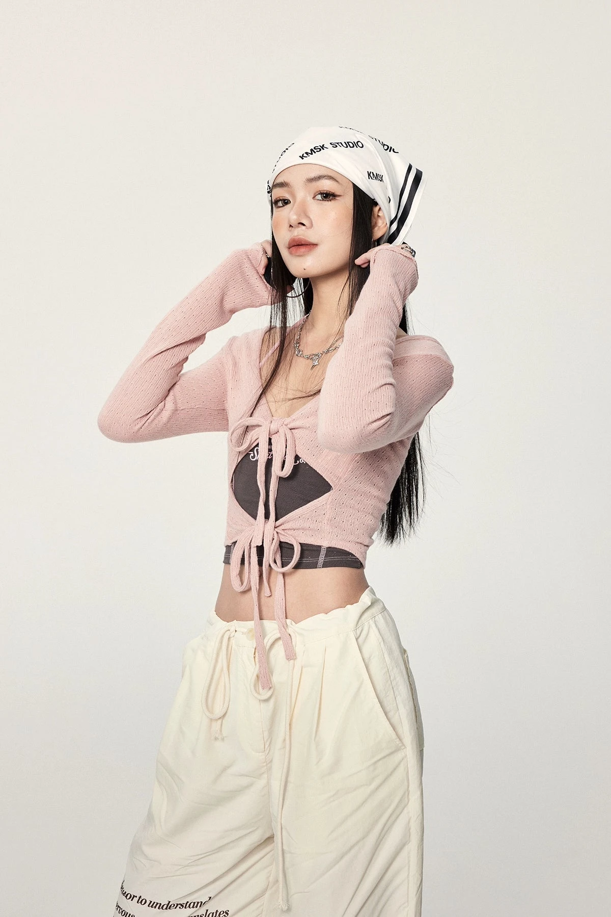 Long Sleeve Crop Top With Lace-Up Detail 14 Long Sleeve Crop Top With Lace-Up Detail - Image 14