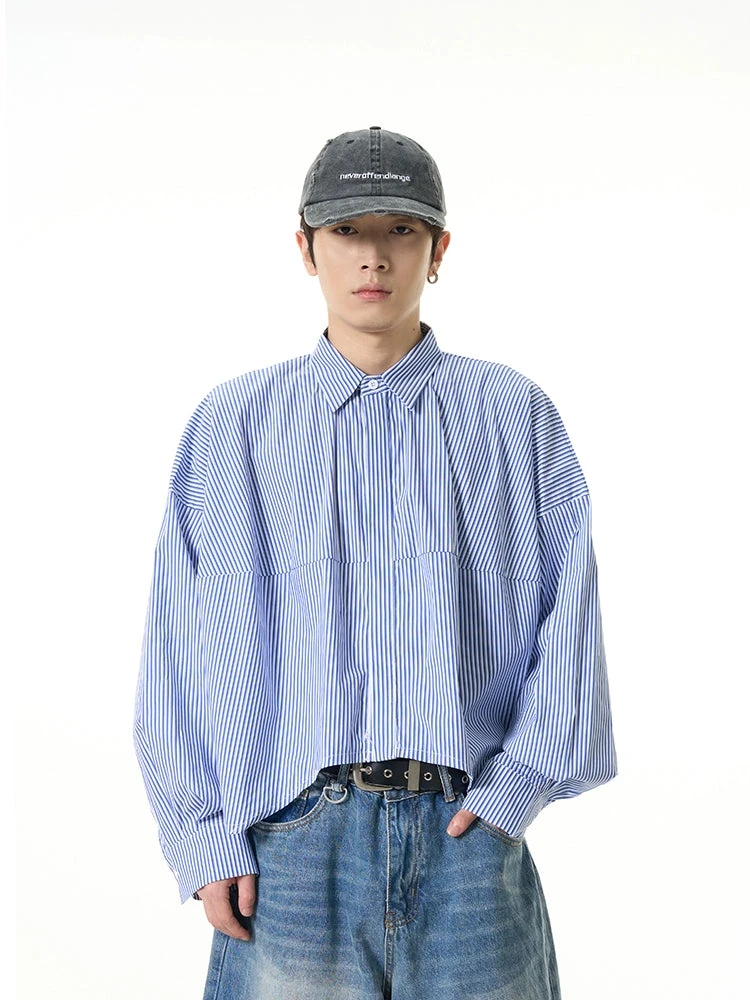 Oversized Striped Drop-Shoulder Cropped Button-Up Shirt 1 Oversized Striped Drop-Shoulder Cropped Button-Up Shirt