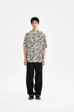 Zebra Print Short Sleeve Button Up Shirt With Chest Pocket -Modern Wear Shop 4d95c6c938a8645f934daf9a9b3a4976