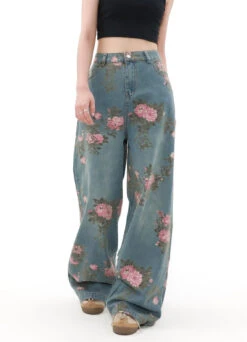 Wide Leg Vintage Floral Print Denim Jeans -Modern Wear Shop 4db72886c10b905ed3c532e041da74f7