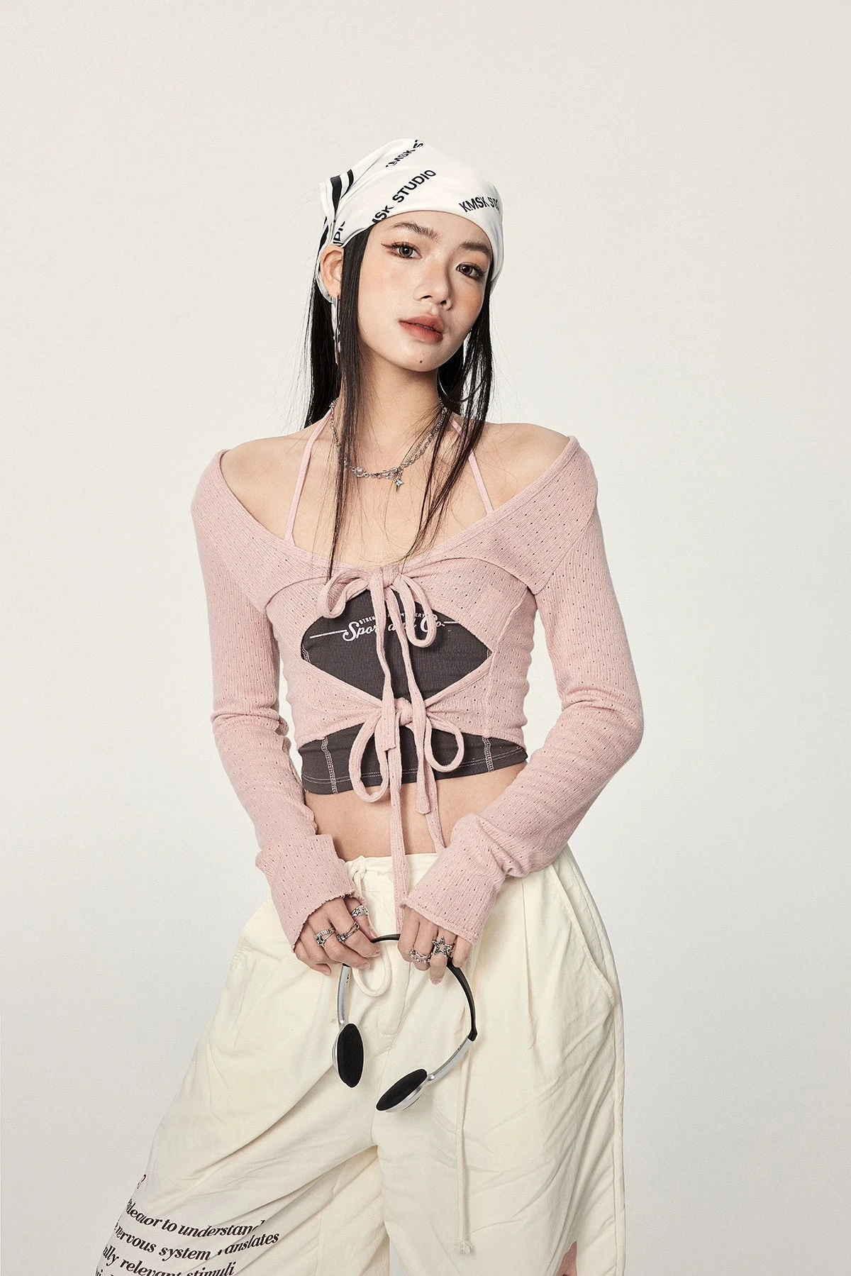 Long Sleeve Crop Top With Lace-Up Detail 8 Long Sleeve Crop Top With Lace-Up Detail - Image 8