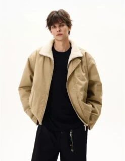 Fleece Lined High Collar Zip Pocket Worker Jacket -Modern Wear Shop 4e21a9a611530df6c62a0d28a4729637