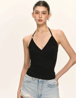 Ruched Wrap Halter Neck Top With Buckle Detail -Modern Wear Shop 4e27e16fdb4aa4629e99eb4cebf7acca
