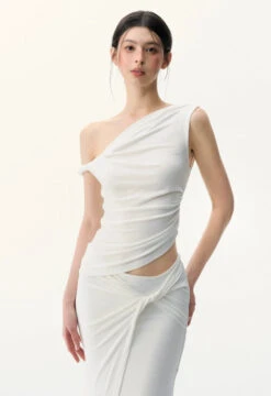 One Shoulder Asymmetric Ruched Top And Twist Wrap Maxi Skirt Two-Piece Set -Modern Wear Shop 4e332defc9283a1a159f489a48ab118b