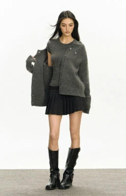 Ribbed Trim Slim Round-Neck Cardigan -Modern Wear Shop 4e36a7765f570d550b1457823adfad02