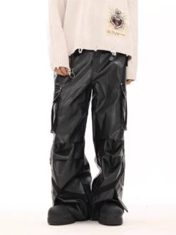 Oversized Cargo Pocket Faux Leather Pants -Modern Wear Shop 4e537d0aee676590c8efdde2d6e9ebff