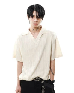 Textured Knit V-Neck Polo Collar Short Sleeve Top -Modern Wear Shop 4eb78b79089d0355668ca53cfcb6e16b